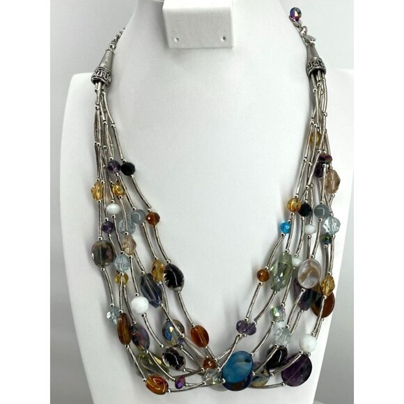 Cookie Lee Jewelry - Cookie Lee Multi-Strand Beaded Necklace With Adjustable Chain & Colorful Beads V